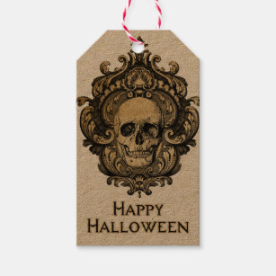 Victorian Gothic Skull Halloween Gift Tag