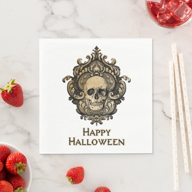 Victorian Gothic Skull Halloween Napkins (Insitu)