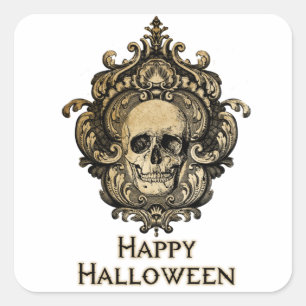 Victorian Gothic Skull Halloween Square Sticker