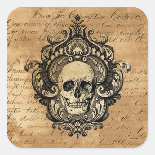 Victorian Gothic Skull Halloween  Square Sticker