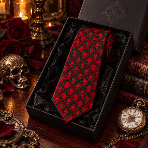 Victorian Gothic Skulls Red Black Vintage Neck Tie