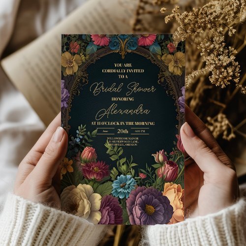 Victorian Gothic Vintage Floral Bridal Invitation