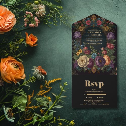 Victorian Gothic Vintage Garden Floral Wedding All In One Invitation