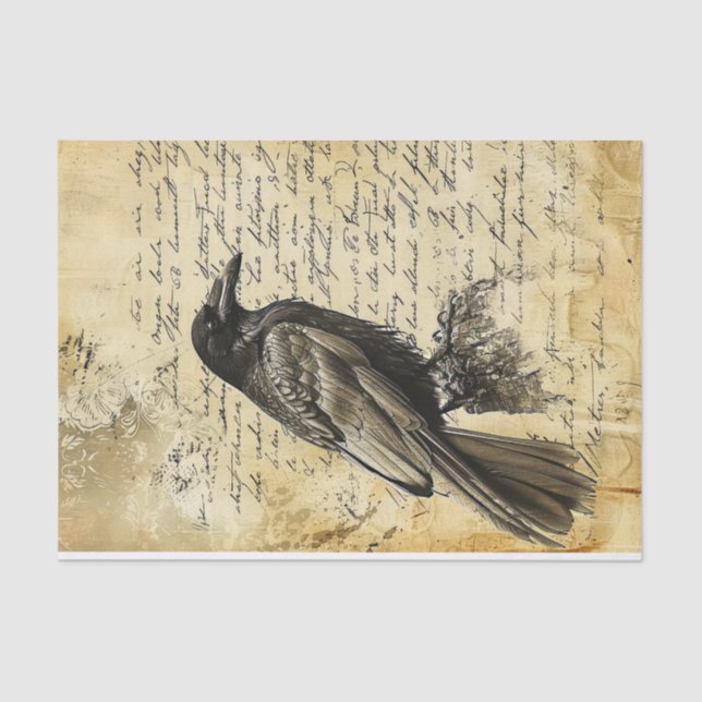 Victorian Gothic Vintage Writing Raven Decoupage Tissue Paper (Front)