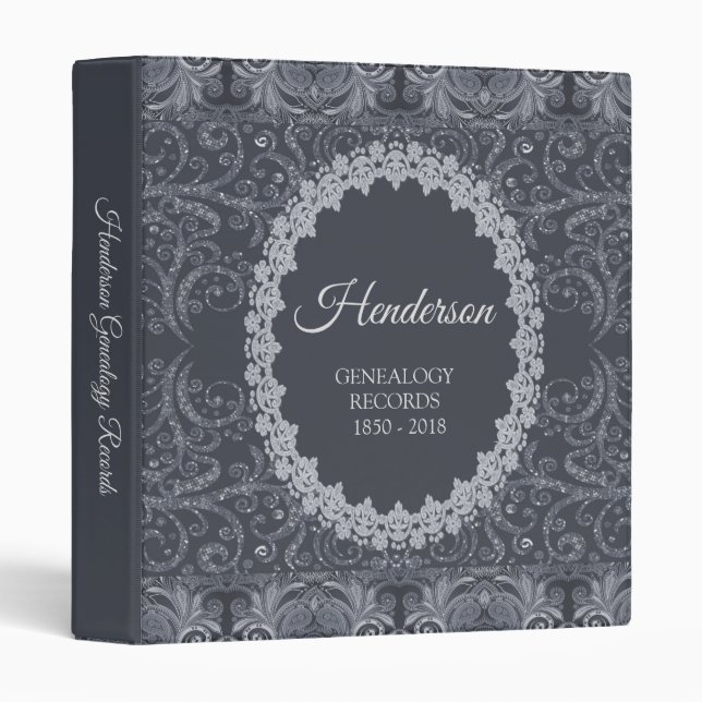 Victorian Gray Blue Family Tree Genealogy 3 Ring Binder (Front/Spine)