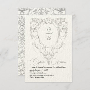 Victorian Gray Monogram crest wedding Invitation