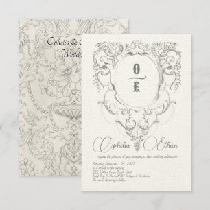 Victorian Gray Monogram crest wedding Invitation