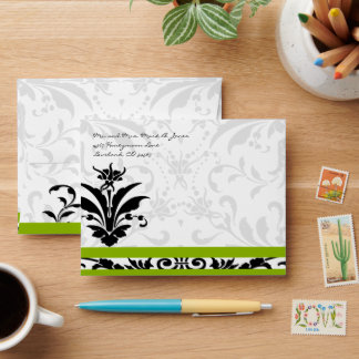 Victorian Green Black Damask Wedding Envelopes