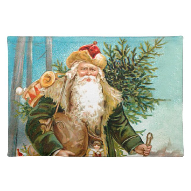 Victorian Green Velvet Christmas Santa Claus Placemat (Front)