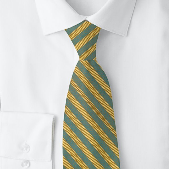 Victorian Green Yellow Stripes Teal Classy Neck Tie (Creator Uploaded)