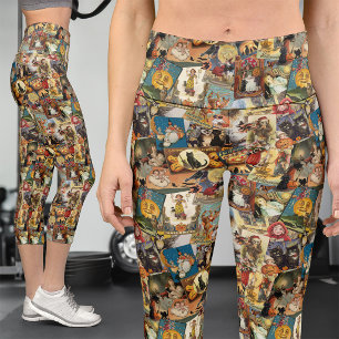 Victorian Greetings and Halloween Pumpkin Stickers Capri Leggings
