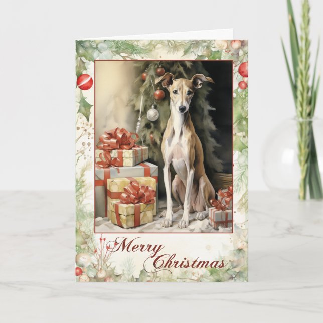 Victorian Greyhound Christmas Holiday Card (Front)
