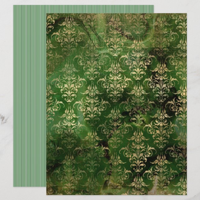 Victorian Grunge Gothic Green Scrapbook Paper (Front/Back)