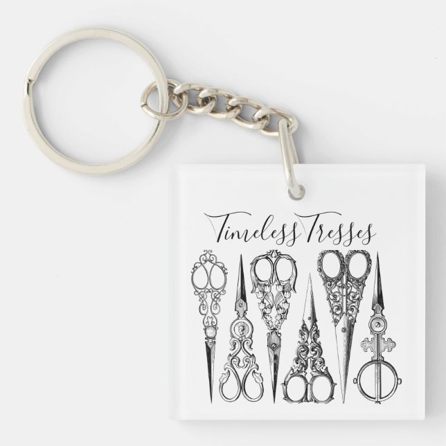 Victorian hairdresser sewing scissors elegant  keychain (Front)