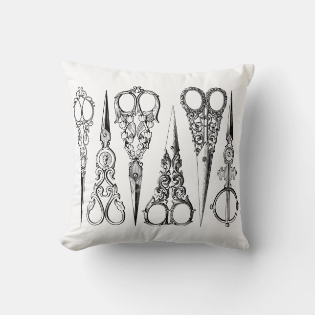 Victorian hairdresser sewing scissors elegant  throw pillow (Front)