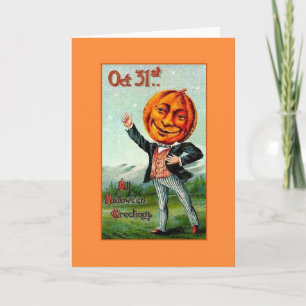Victorian Halloween Pumpkin Head Greeting Card