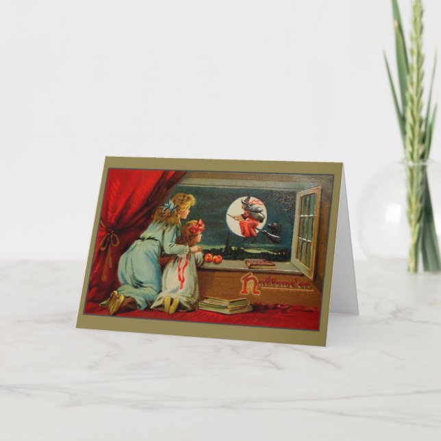 Victorian Halloween Witch Greeting Card (Front)