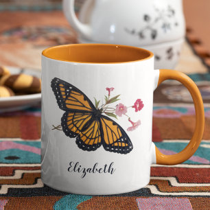 Victorian Hand-Drawn Monarch Butterfly With Name Mug