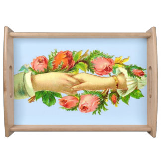 Victorian hands clasped print serving tray
