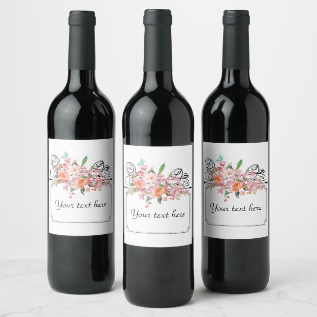 Victorian hanging sign floral pink white black wine label (Bottles)