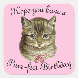 Victorian Happy Birthday Kitty Wishes Square Sticker