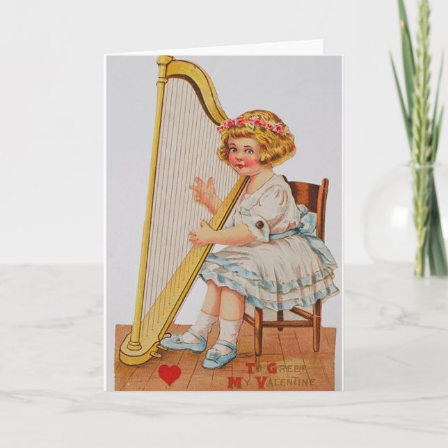 Victorian Harp Valentine's Day Card (Front)