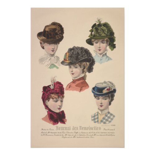 Victorian Hat Collection French Fashion Plate Poster