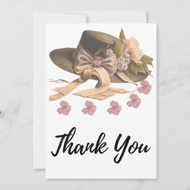 Victorian Hat with Ribbon and Petals Thank You Card (Front)