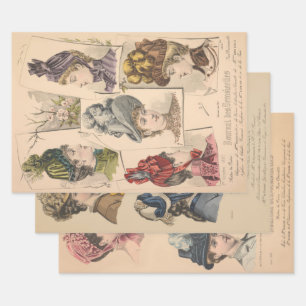 Victorian Hats French Fashion Vintage Ad Decoupage Wrapping Paper Sheets