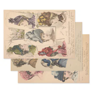 Victorian Hats French Fashion Vintage Ad Decoupage Wrapping Paper Sheets
