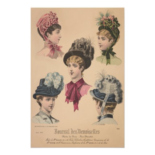 Victorian Hats Paris Fashion Vintage Ad Poster