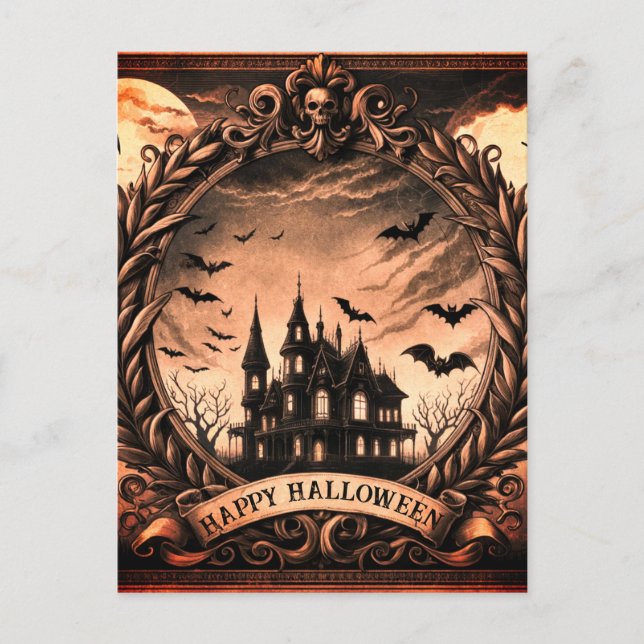 Victorian Haunted House Gothic Happy Halloween Holiday Postcard (Front)