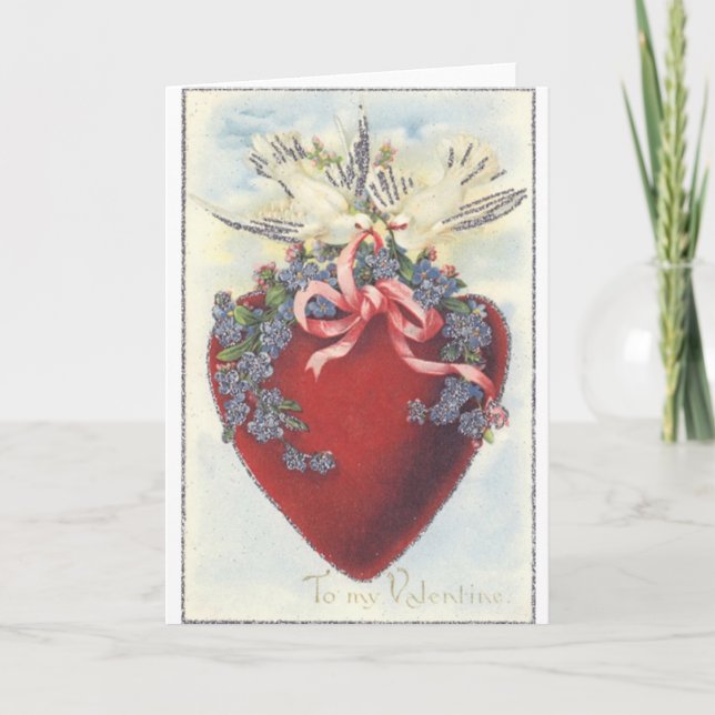 Victorian Heart and Doves Valentine's Day Card (Front)