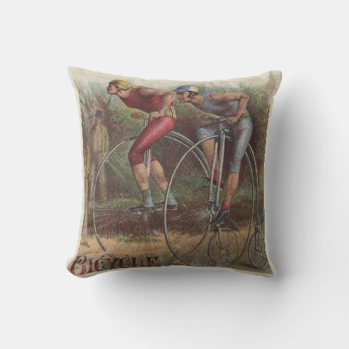 Victorian High Wheel Bicycles Throw Pillow