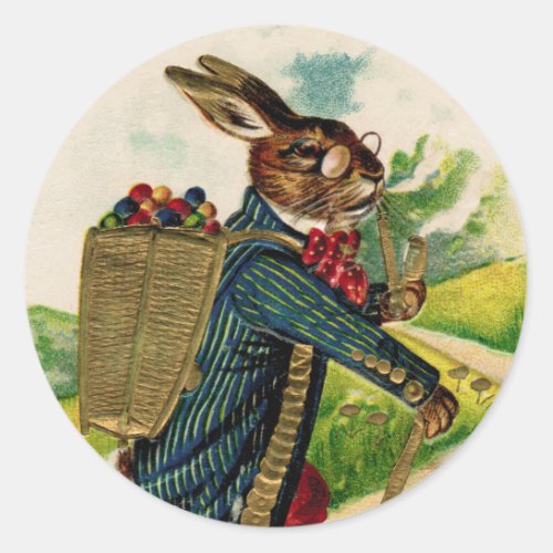 Victorian Hiking Easter Rabbit with Pipe Classic Round Sticker