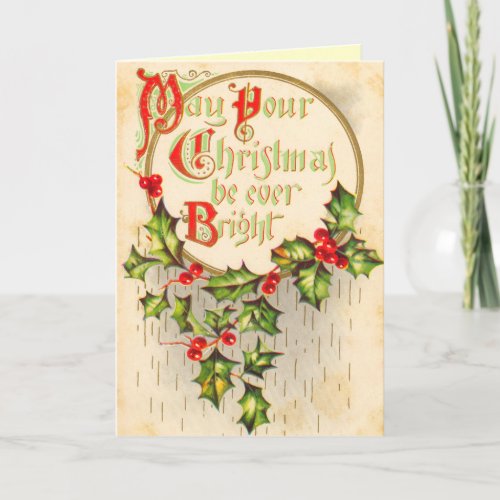 Victorian Holidays Christmas Holly Card