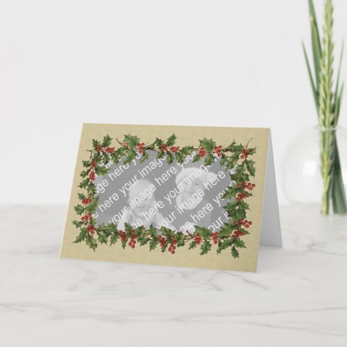 Victorian Holly  Berry Photo Frame Christmas Holiday Card