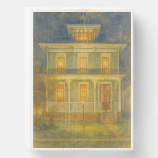 Victorian Home Wooden Box Holiday Scene