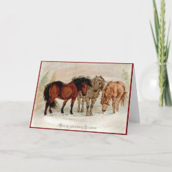 Victorian Horses in Snow Christmas Card