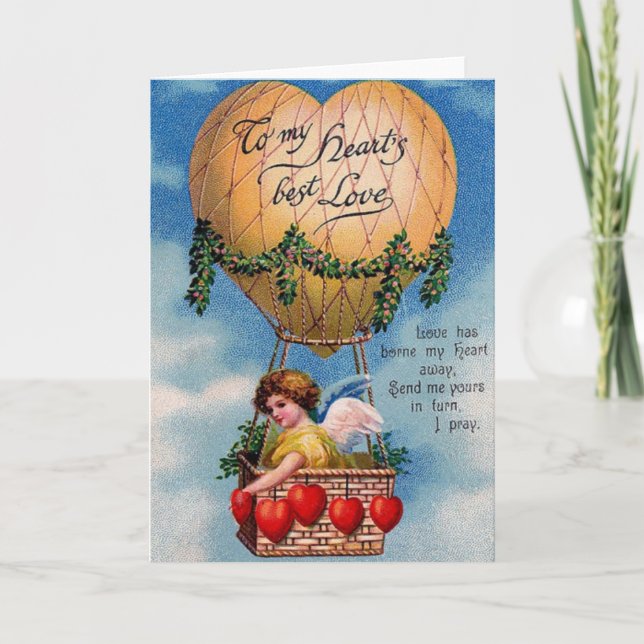 Victorian Hot Air Balloon Valentine's Day Card (Front)