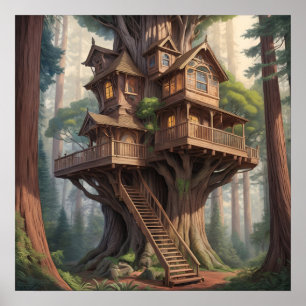 victorian house in redwood tree poster