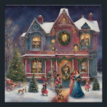 Victorian House, Ladies, Children on Christmas Eve Poster<br><div class="desc">Victorian christmas illustration</div>