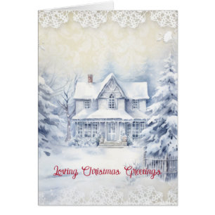Victorian House Sending Loving Christmas Greetings Cards
