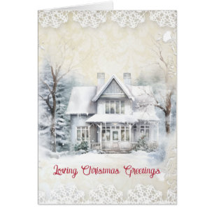 Victorian House Sending Loving Christmas Greetings Cards