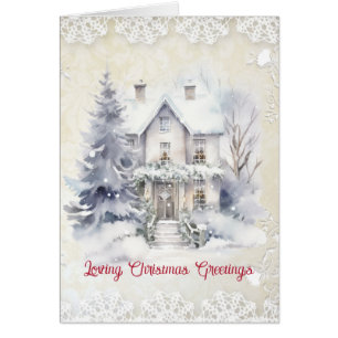 Victorian House Sending Loving Christmas Greetings Cards