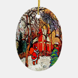Victorian House with Santa Ceramic Ornament