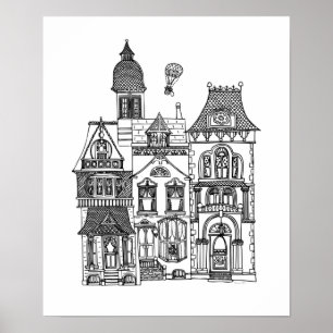 Victorian Houses Color Me Poster