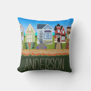 Victorian Houses with Name Throw Pillow