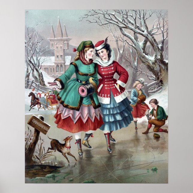 Victorian Ice Skating Scene Poster (Front)