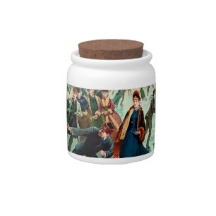 Victorian ice skating vintage winter scene candy jar